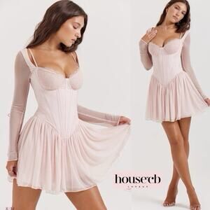 House of CB Vivi Peach Corset Mini Dress S Plus Cup Balletcore Babydoll